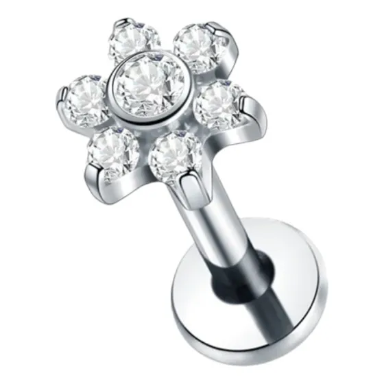 Piercing Titanio Flor Circonitas Tope Labret Hélix Brillos
