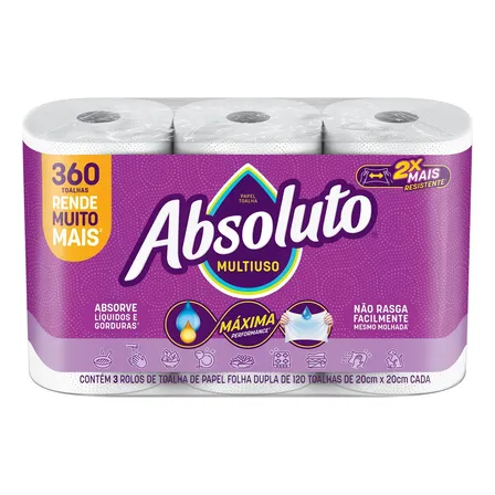 Papel Toalha Absoluto Multiuso 360 Folhas Com 3 Unidades