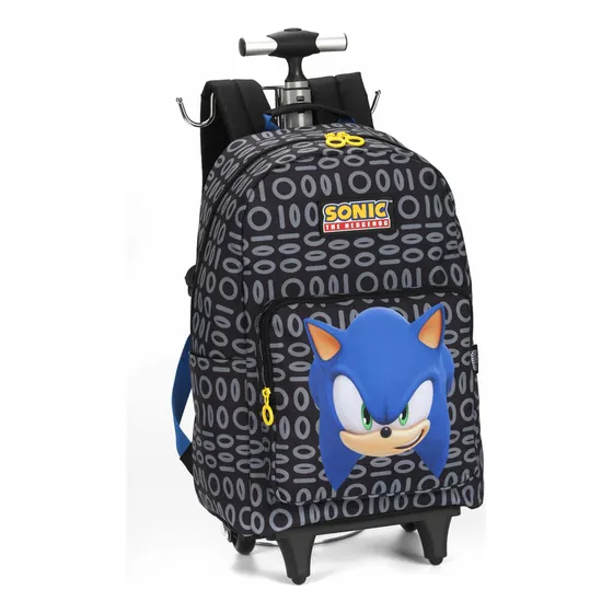 Mochila Rodinha E Costas Sonic Game - Volta Às Aulas Cor Preto Desenho do tecido Liso