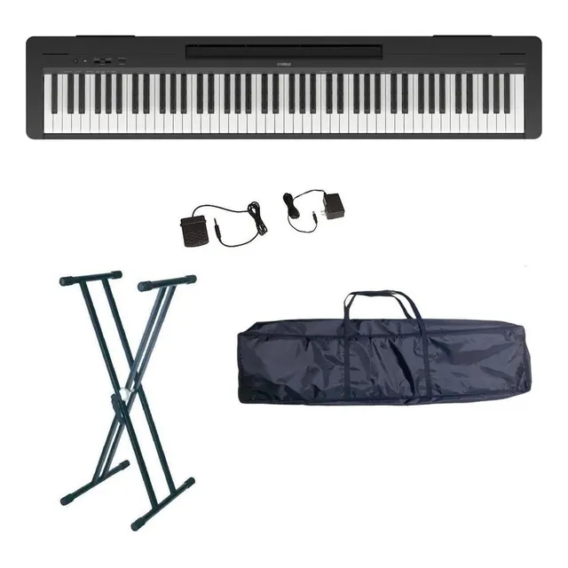 Yamaha P145 Piano Digital 88 Teclas Con Base Y Funda Color Negro