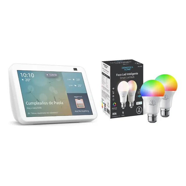Kit Alexa Echo Show 8 Blanco + Focos Led Inteligentes 2 Pack