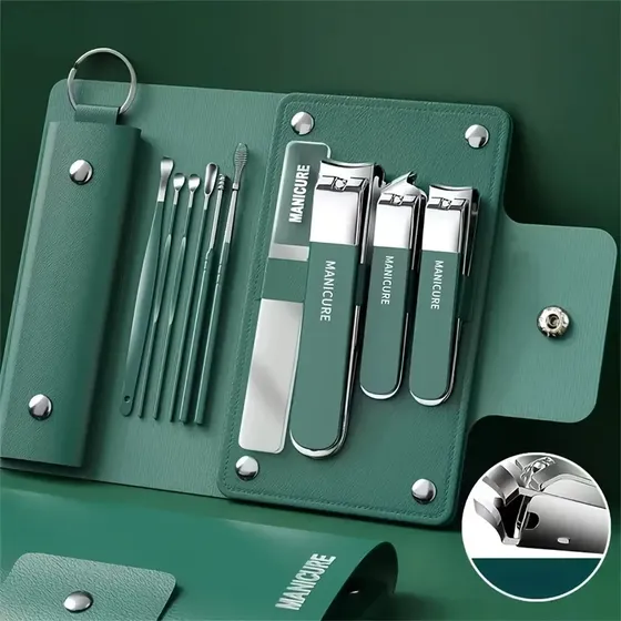 Set 10 Cortauñas Y Herramientas De Manicure Portátil Verde