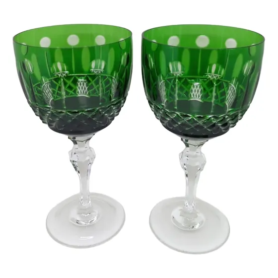 02 Taças P Vinho Cor Verde Escuro Linha Imperatorre Lapidado