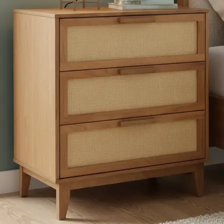 Cômoda 3 Gavetas Palhinha Madeira Maciça Quarto Sala Slim Caramelo