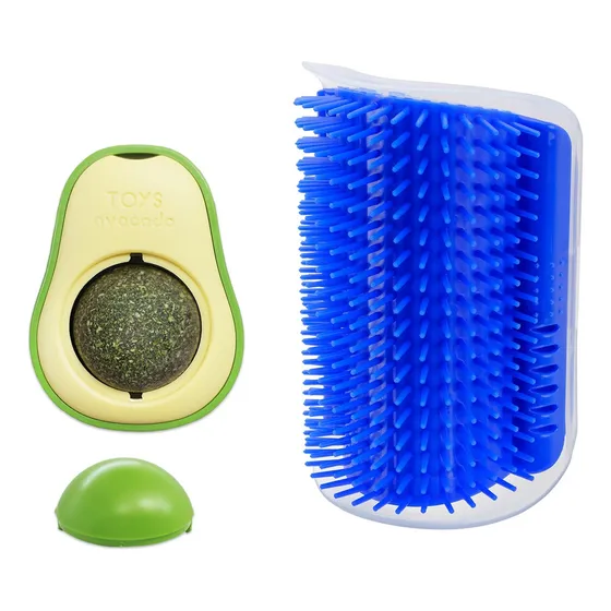 Kit Brinquedos Gato Abacate Catnip E Escova De Canto Coçador
