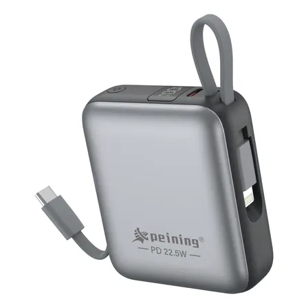 Carregador Portátil 10000mah 22.5w Usb-c Lightning Led Cinza
