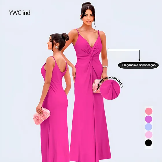 Vestido Longo De Festa Com Brilho Alcinha Decote Nó Frontal