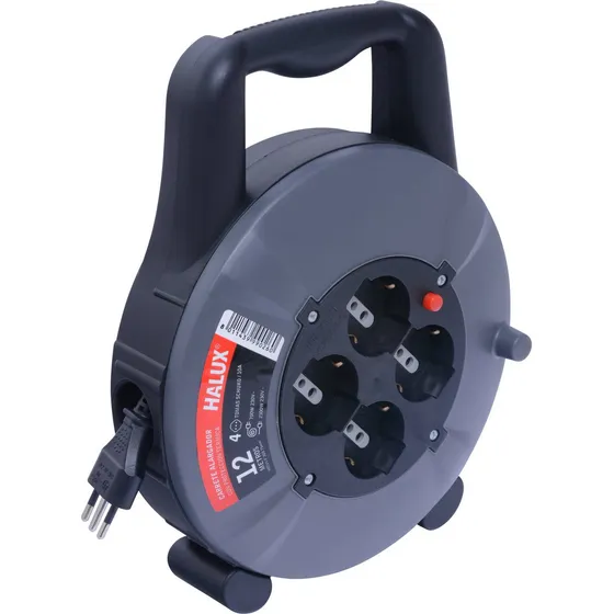 Carrete Alargador Halux 4 Tomas 12m Negro
