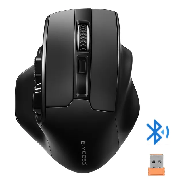 TERPORT F30 Mouse Inalámbrico Bluetooth+USB Ergonómico, 8 Botones Con Avance Y Retroceso, Mouse Oficina Ergonomico 4800 Dpi Con 5 Niveles Ajustables Para Trabajos, Ahorro De Energía Inteligente