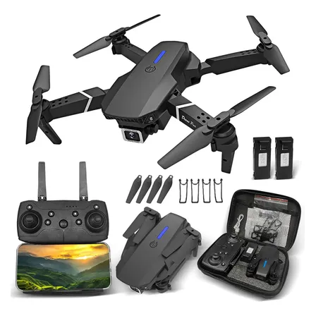 Mini Drone E88 Pro Dobrável Com Câmera Hd E 2 Baterias Preto