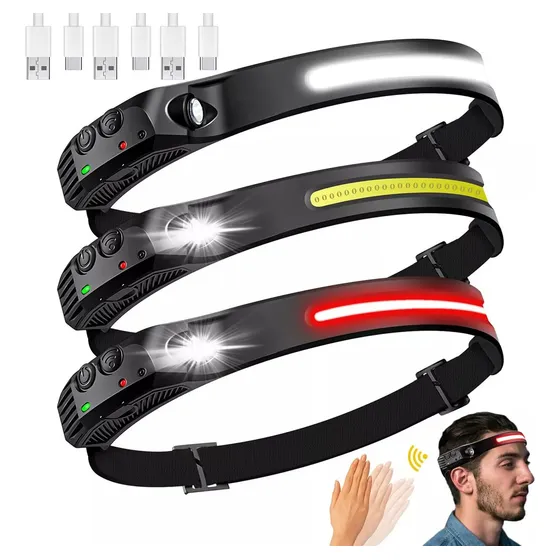 3pcs Lámpara De Cabeza Led Cob Recargable Con Sensor 7 Modos
