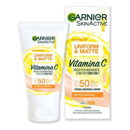 Protetor Solar Hidratante Facial Com Vitamina C, Efeito Matte E Ação Redutora De Manchas, Cor Clara, Uniform & Matte Garnier, 40g