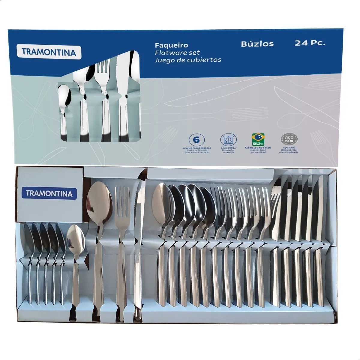 Jogo Talheres Faqueiro Búzios Aço Inox 24 Peças Tramontina Jogo Talheres Faqueiro Búzios Aço Inox 24 Peças Tramontina