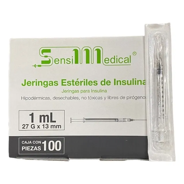 100 Jeringas Para Insulina Sensimedical 27g X 13mm (1/2) 1ml
