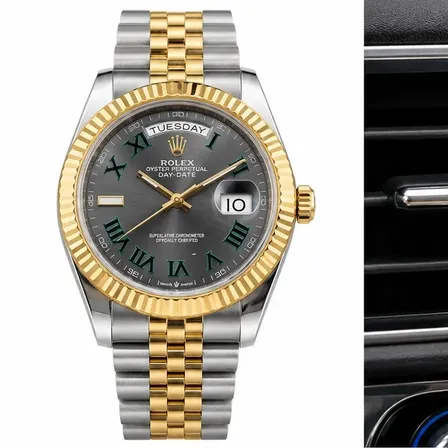 Relógio Rolex Wimbledon Misto Automático Fundo Cinza Complet