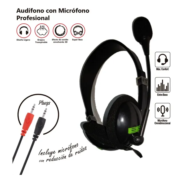 Audifonos Con Microfono 40mm Call Center Headset