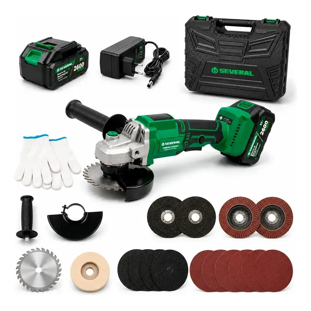 Esmerilhadeira Angular Several Importados Lixadeira Potente Corte Fácil 21v Bateria Ferramenta Completa Verde 60