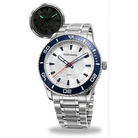 Relógio Mondaine Masculino Analógico Prata Prova D'água Prateado Azul Branco