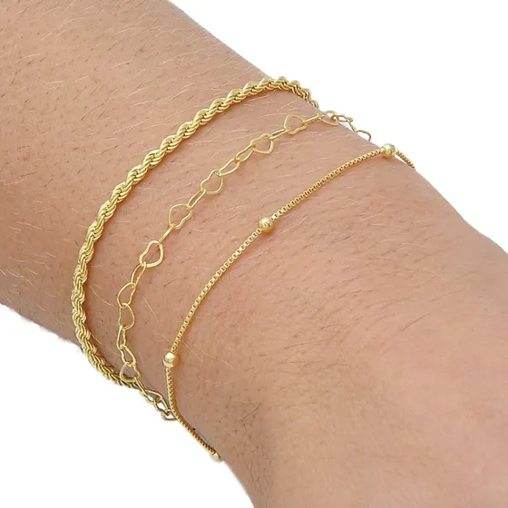 Kit Mix 03 Pulseiras Femininas Banhadas A Ouro 18k Pulseiras