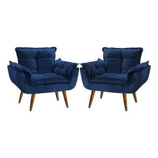 Kit 02 Poltronas Decorativas Opala Suede Porto Decor Cor Azul-marinho Kit 02 Poltronas Decorativas Opala Suede Porto Decor Cor Azul-marinho