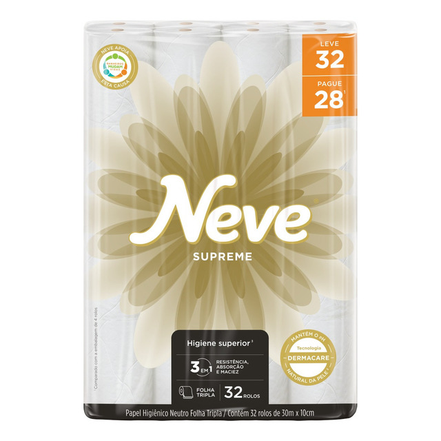 Papel Higiênico Neve Supreme Leve 32 Pague 28 - 32 Rolos Papel Higiênico Neve Supreme Leve 32 Pague 28 - 32 Rolos