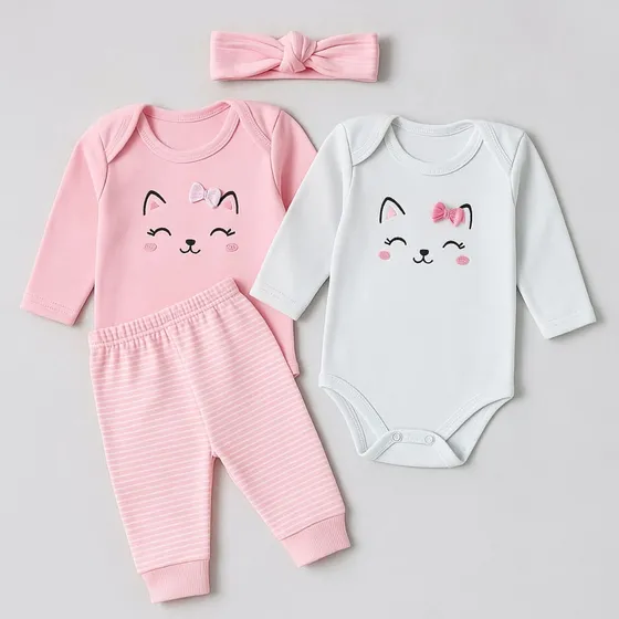 Kit 4 Roupa Bebê Menina Blogueirinha Body Calça Faixa Diva