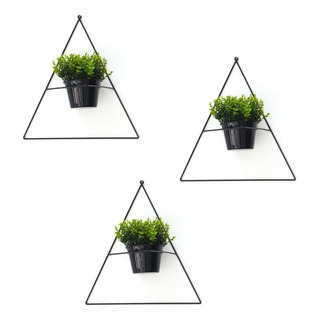 3 Vasos De Parede Geometricos De Metal Com Planta Artificial 3 Vasos De Parede Geometricos De Metal Com Planta Artificial