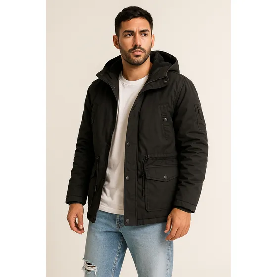Parka De Gabardina Con Corderito Oversize Hombre Abrigo