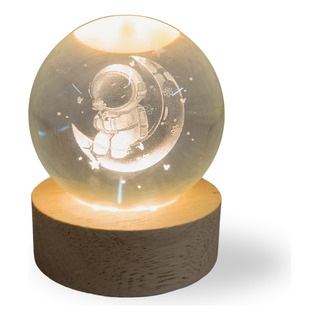 Luminária Astronauta De Mesa Bola De Cristal 3d Base Madeira Luminária Astronauta De Mesa Bola De Cristal 3d Base Madeira