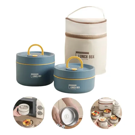 Kit 2 Marmitas Inox Térmicas Herméticas 440+600 Bolsa Viagem Azul