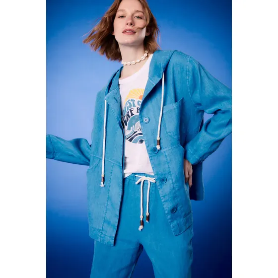 Jacket Recta De Lino Con Capucha Eco-friendly Mujer Portsaid