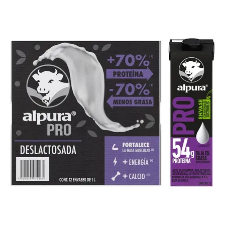 Pack X12 Leches Deslactosadas Alpura Pro Extra Proteína 1 L