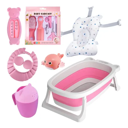 Bañera Plegable Para Bebe + Cojín Hamaca + Accesorios.