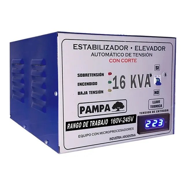 Estabilizador elevador de tensión Pampa Herramientas 16KVA 16000VA entrada y salida de 220V blanco