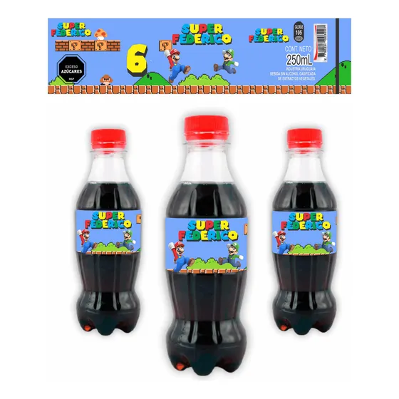 Super Mario Bros Etiquetas X12 Para Refrescos 250ml