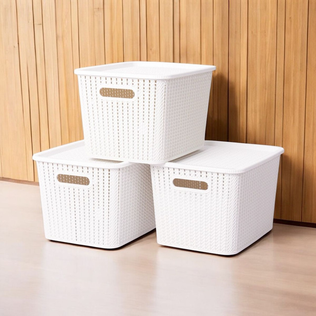 3 Caixa Organizadora Rattan 20 Litro Rattan Multiuso Tampa 3 Caixa Organizadora Rattan 20 Litro Rattan Multiuso Tampa