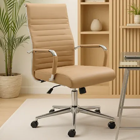 Cadeira Esteirinha Bege Presidente Escritório Charles Eames Bege Couro Sintético