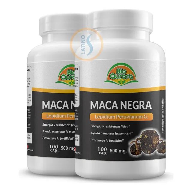 Maca Negra 100 Capsulas 500mg Bioaurora Pack 2 Unidades