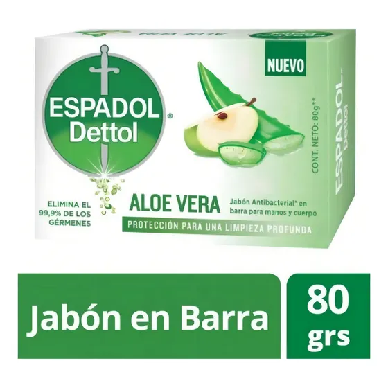 Jabón Antibacterial Espadol Dettol Aloe Vera 80g