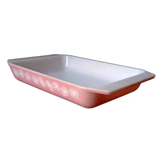 Recipiente Pyrex Rectangular Rosado Y Blanco Flores Blancas