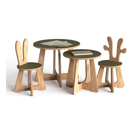 Juego De Mesa Y Sillas Para Niños Verde Woodar- Envío Gratis
