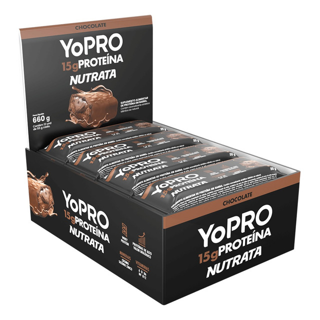 Barras De Proteína Yopro 12 Unidades 55g Whey Bar - Nutrata Sabor Chocolate Barras De Proteína Yopro 12 Unidades 55g Whey Bar - Nutrata Sabor Chocolate