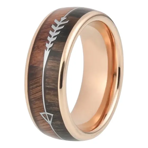 Anel Masculino Madeira Tugstênio Flecha Aliança Aço Inox