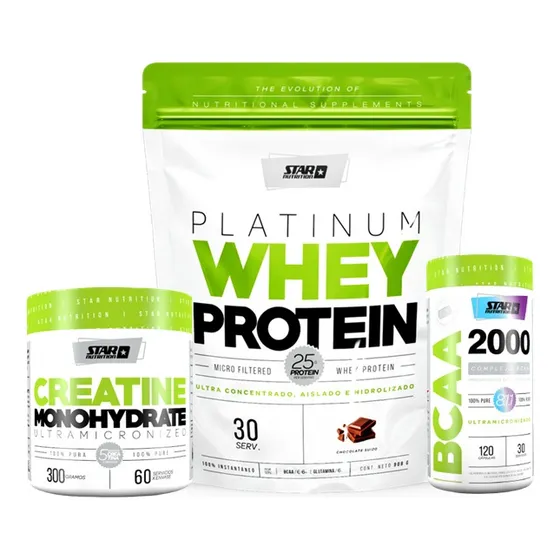 Combo Crecimiento Muscular (whey Protein+creatina+bcaa 2000) Sabor Chocolate