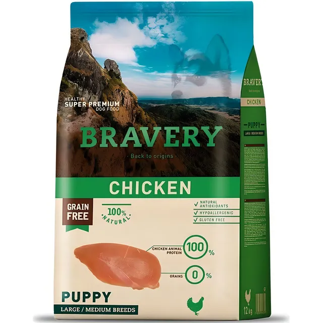 Alimento Bravery Puppy para perro cachorro de raza mediana y grande sabor pollo de 12 kg
