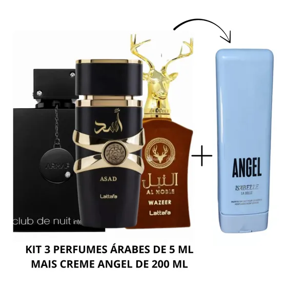 Creme Isabelle Angel 200 Ml - Kit Perfume Árabe Masculino Asad 5ml Club De Nuit Wazeer Edp 200ml Promoção Dia Dos Namorados Kit Original