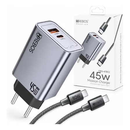 Carregador Turbo 45w Fonte E Cabo Usb-c Para iPhone 15 S24 Cinza
