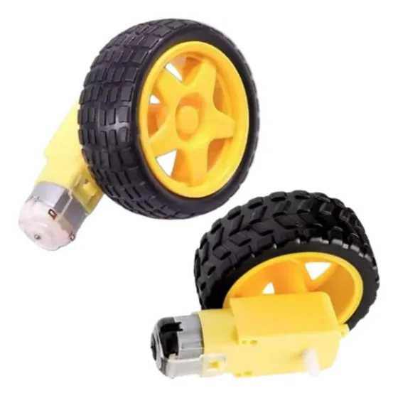 2 X Motor Dc 3-6v Caixa De Redução E Eixo Duplo + Roda 68mm