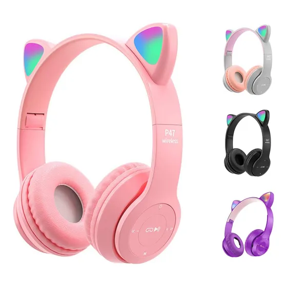 Fone De Ouvido Infantil Bluetooth Gatinho E Led