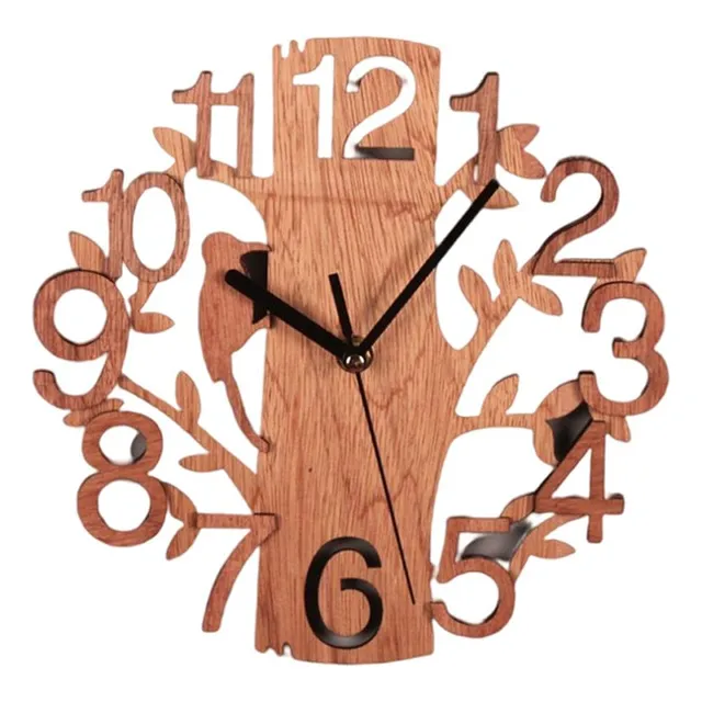 Reloj Pared Madera Forma Arbol Silencioso Tictac Oficina